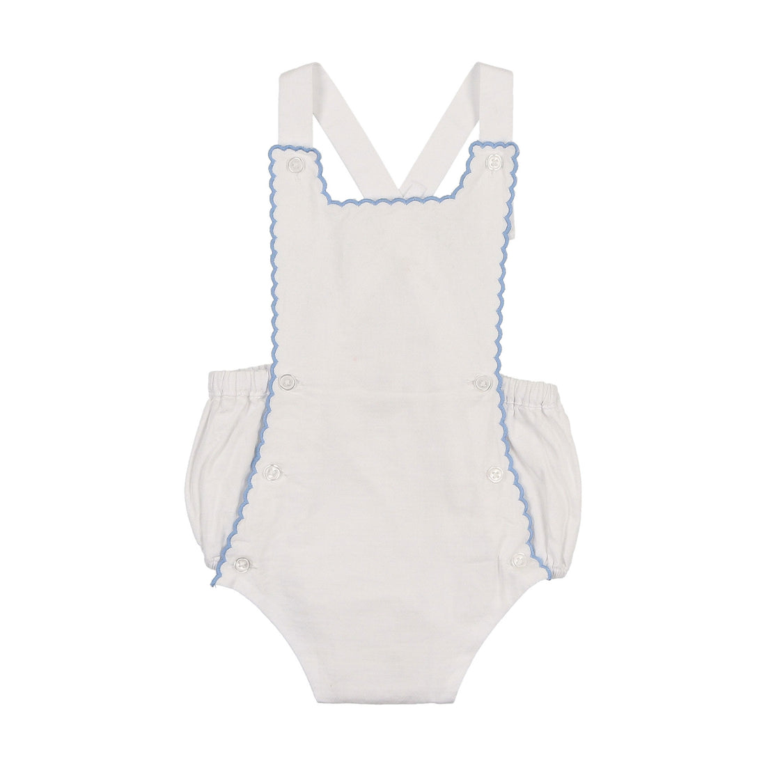 Coco Blanc White W/ Blue Scalloped Romper