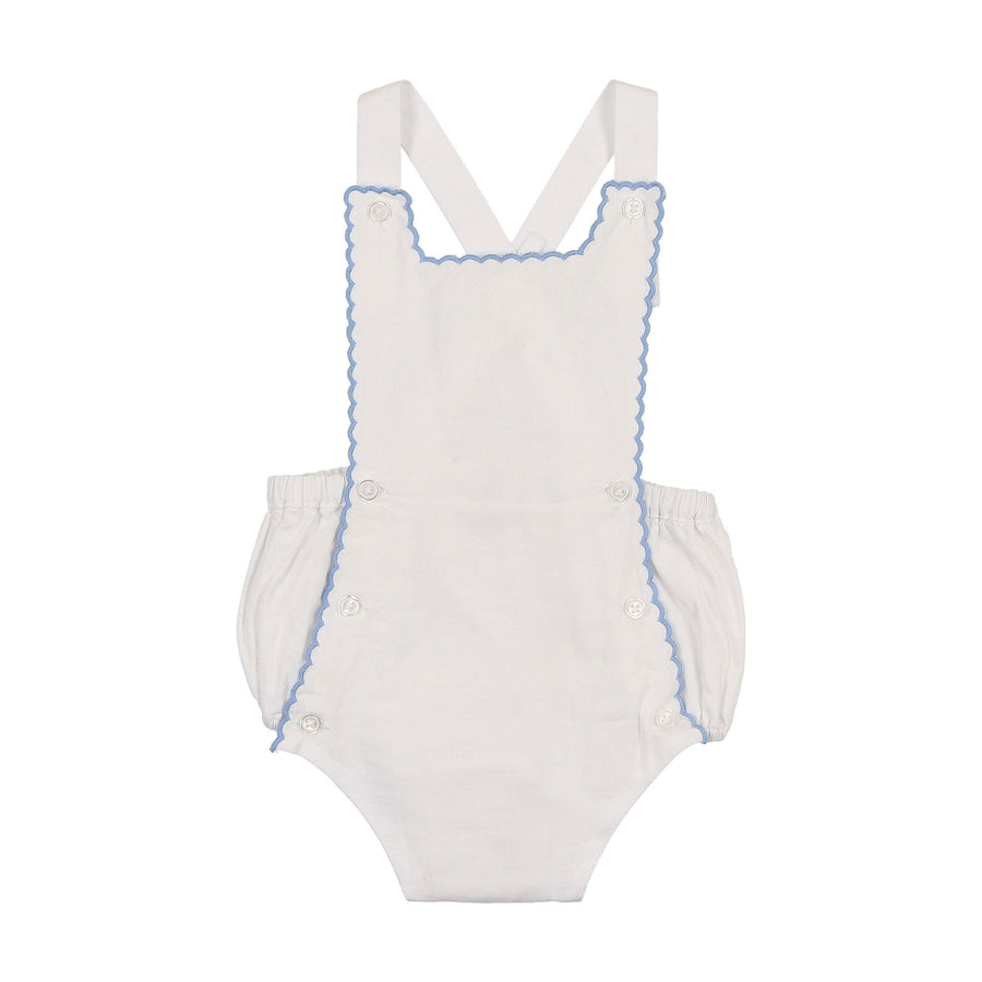 Coco Blanc White W/ Blue Scalloped Romper