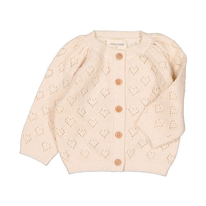 Louis Louise Cream Lurex Heart Baby Cardigan