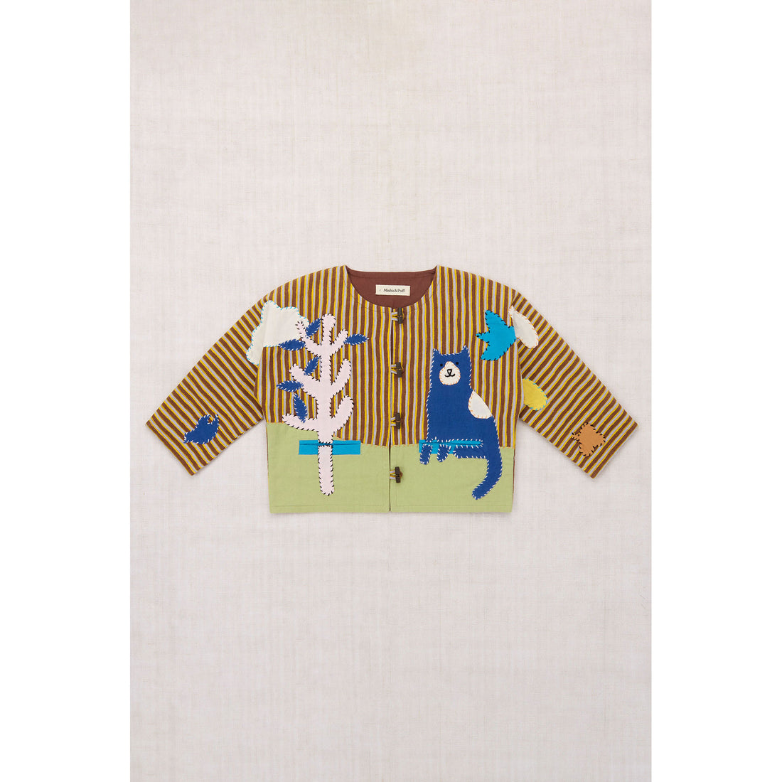 Misha and Puff   Cola Painterly Stripe Catscape Applique Cardigan