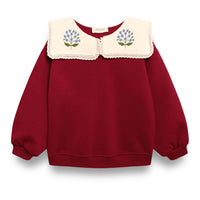 Birinit Cherry Embroidered Collar Sweatshirt