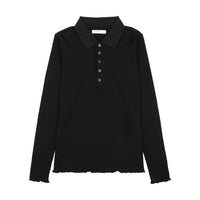 Coco Blanc Black Ribbed Long Sleeve Ribbed Polo