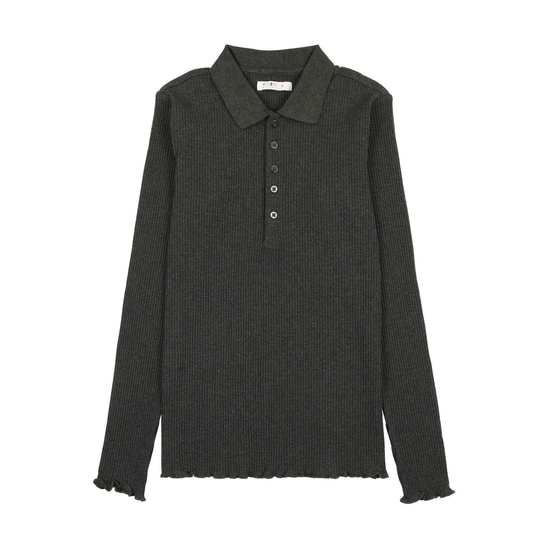 Coco Blanc Grey Ribbed Long Sleeve Ribbed Polo