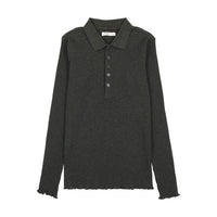 Coco Blanc Grey Ribbed Long Sleeve Ribbed Polo