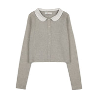 Coco Blanc Light Grey Peter Pan Knit Ribbed Cardigan