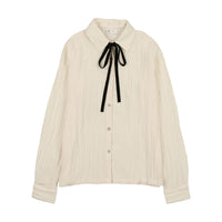Coco Blanc Cream Silk Blouse With Velvet Tie