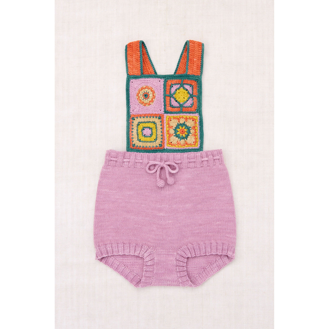 Misha and Puff Hazy Lilac Crochet Afghan Romper