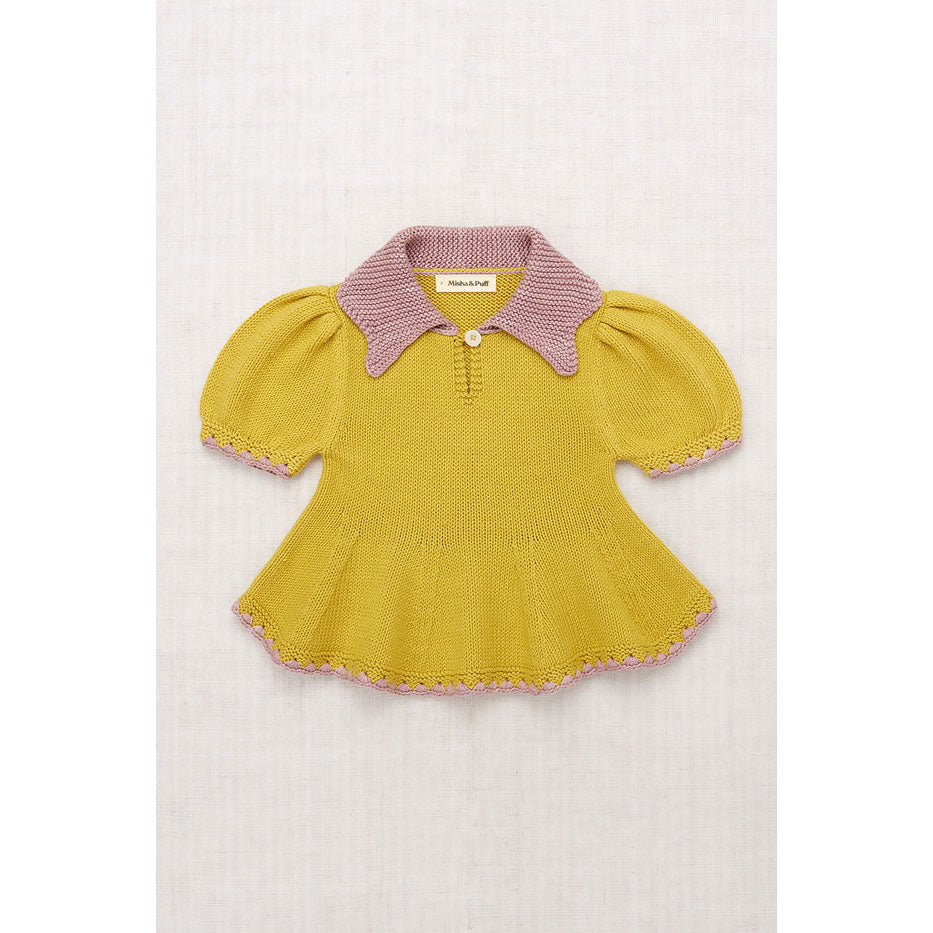 Misha and Puff Winter Wheat Crochet Trim Puff Top