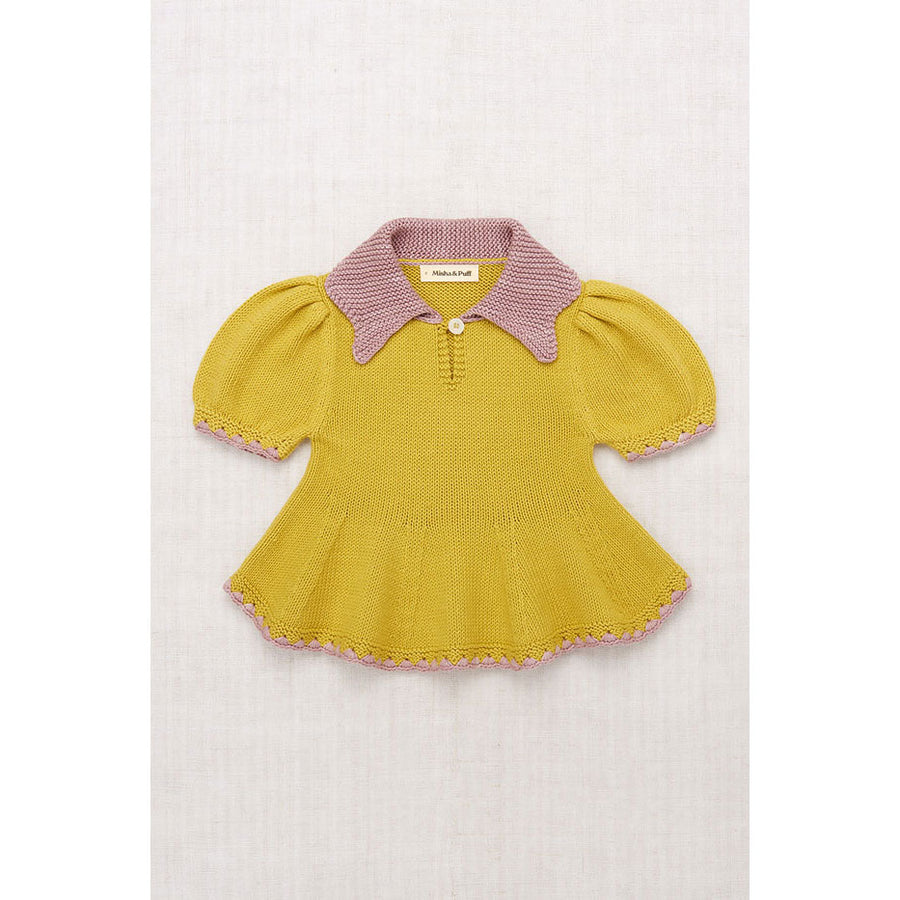 Misha and Puff Winter Wheat Crochet Trim Puff Top