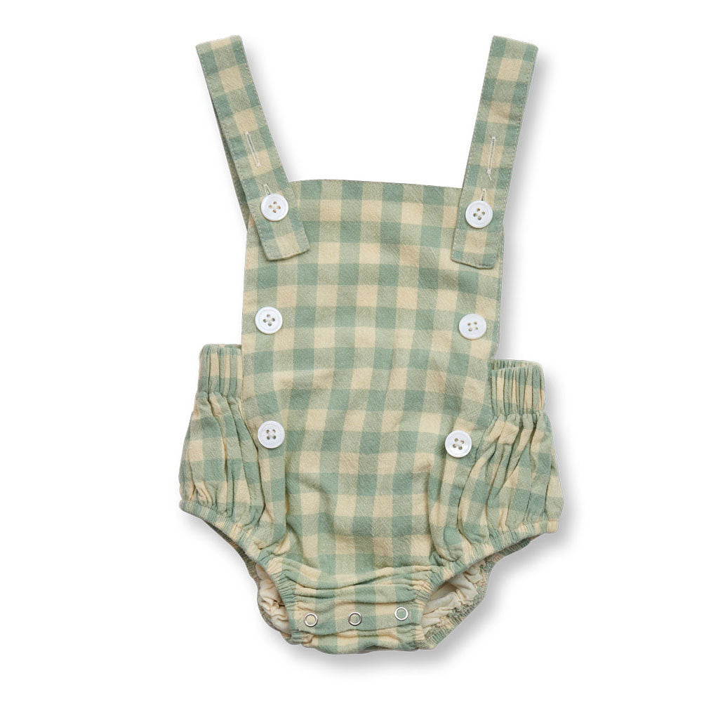 Wander and Wonder Sage Check Gingham Baby Romper