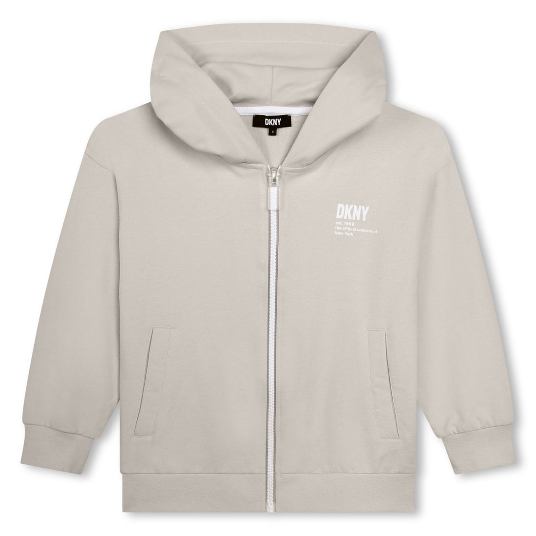 DKNY Beige Logo Zip-Up Hoodie