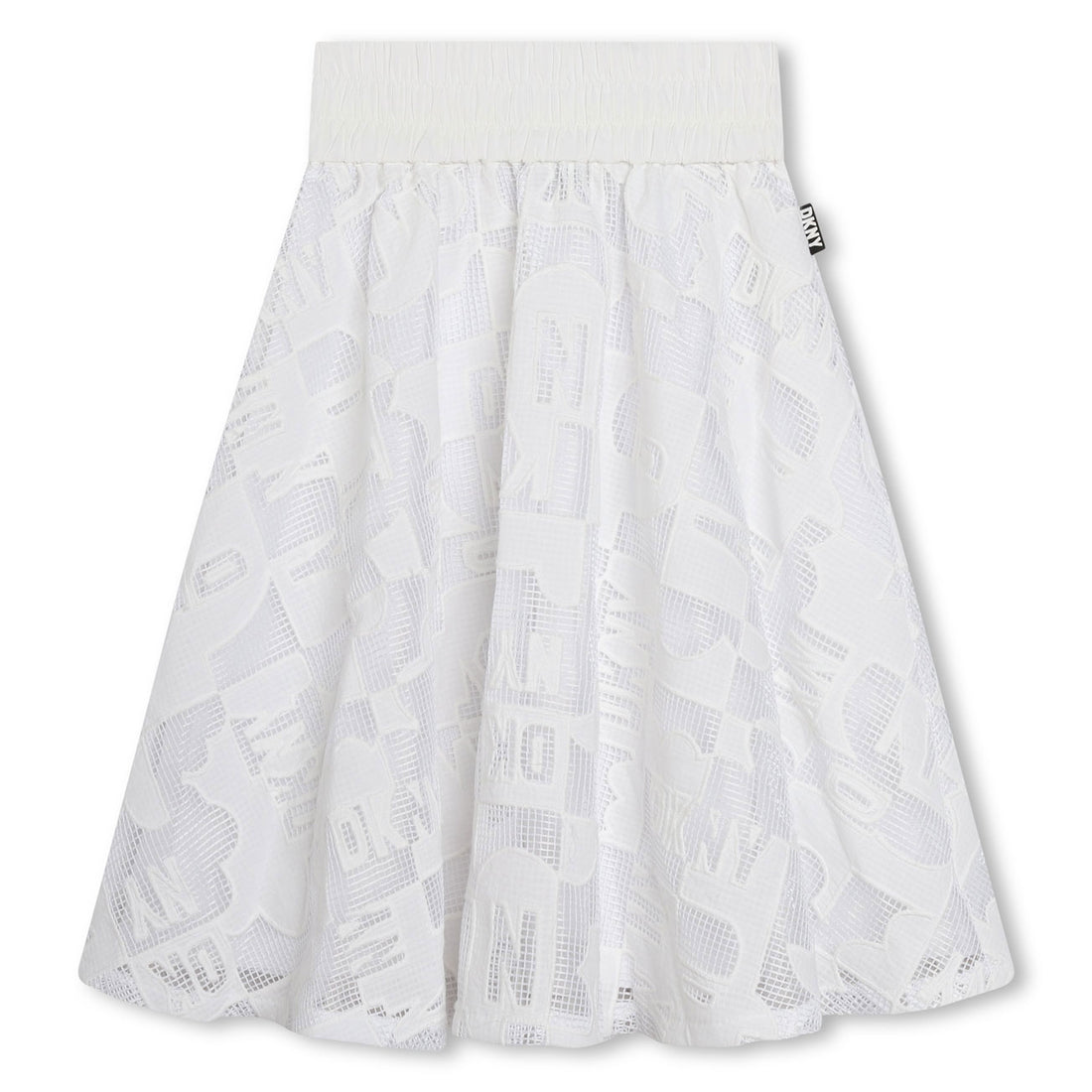 DKNY White Allover Print Mesh Long Skirt