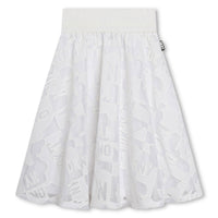 DKNY White Allover Print Mesh Long Skirt