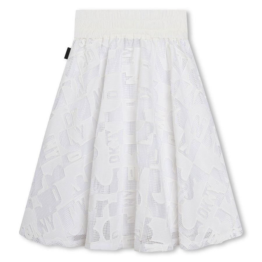 DKNY White Allover Print Mesh Long Skirt