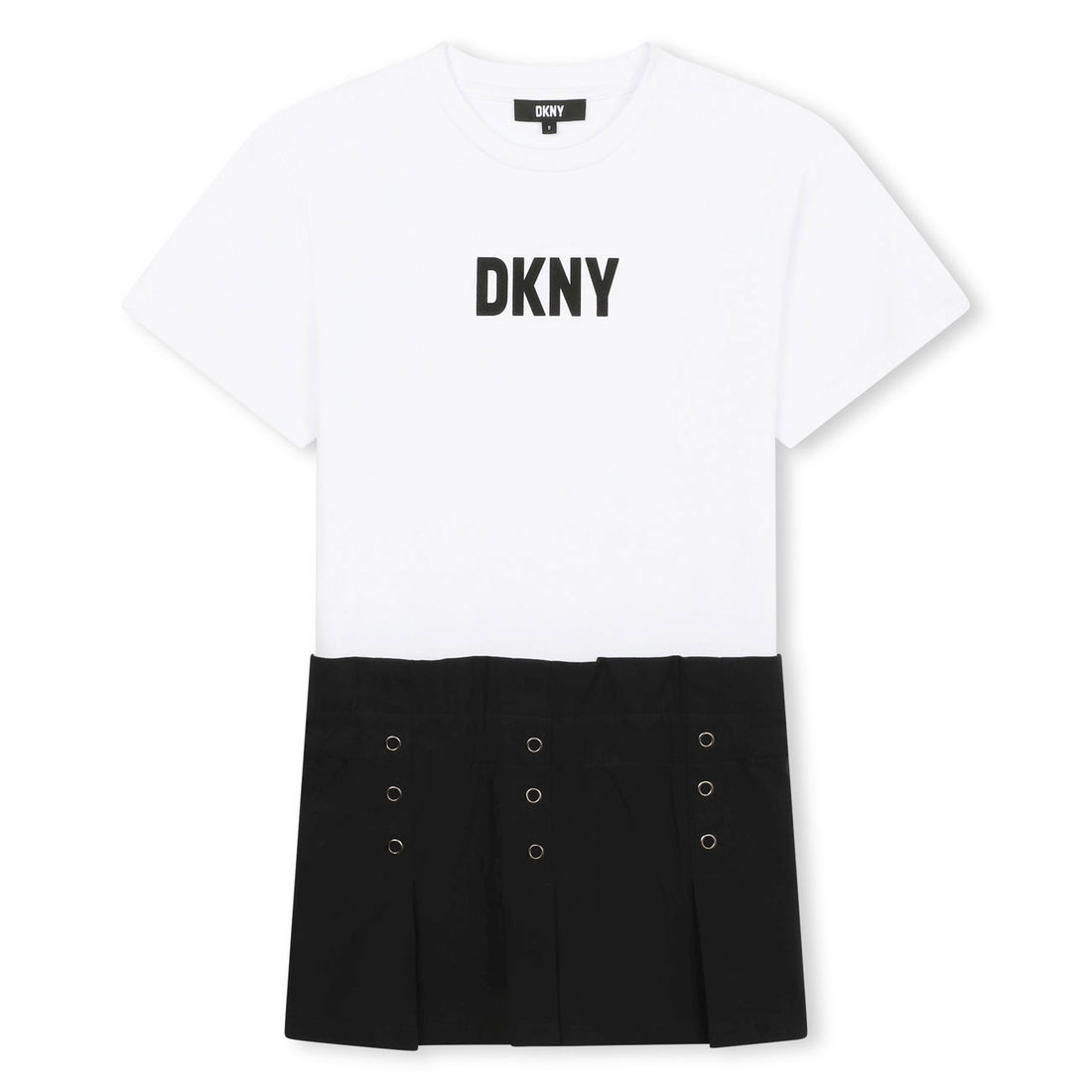 DKNY White/Black Pleated Dress