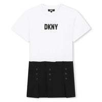 DKNY White/Black Pleated Dress