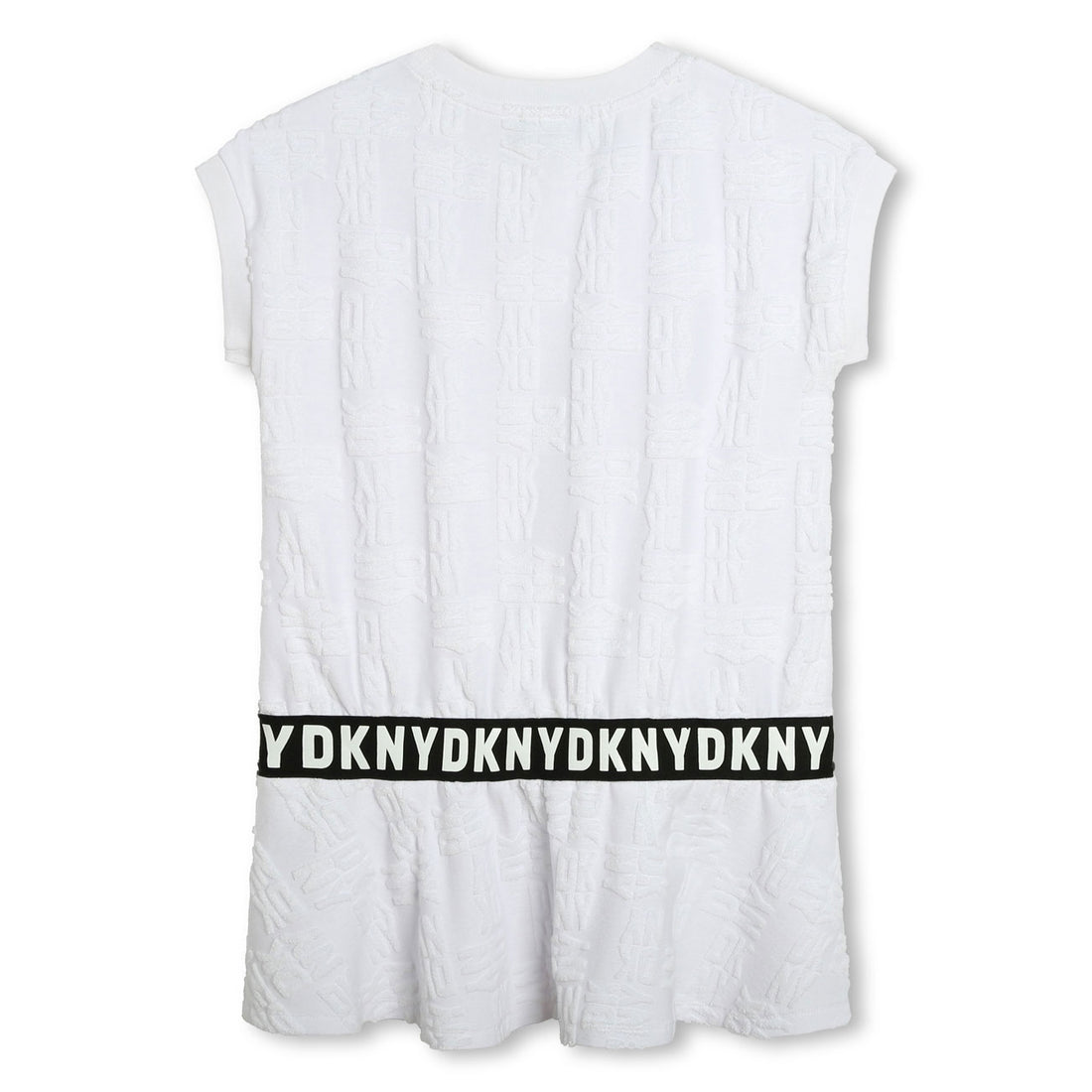 DKNY White Logo Allover Elastic Waist Dress
