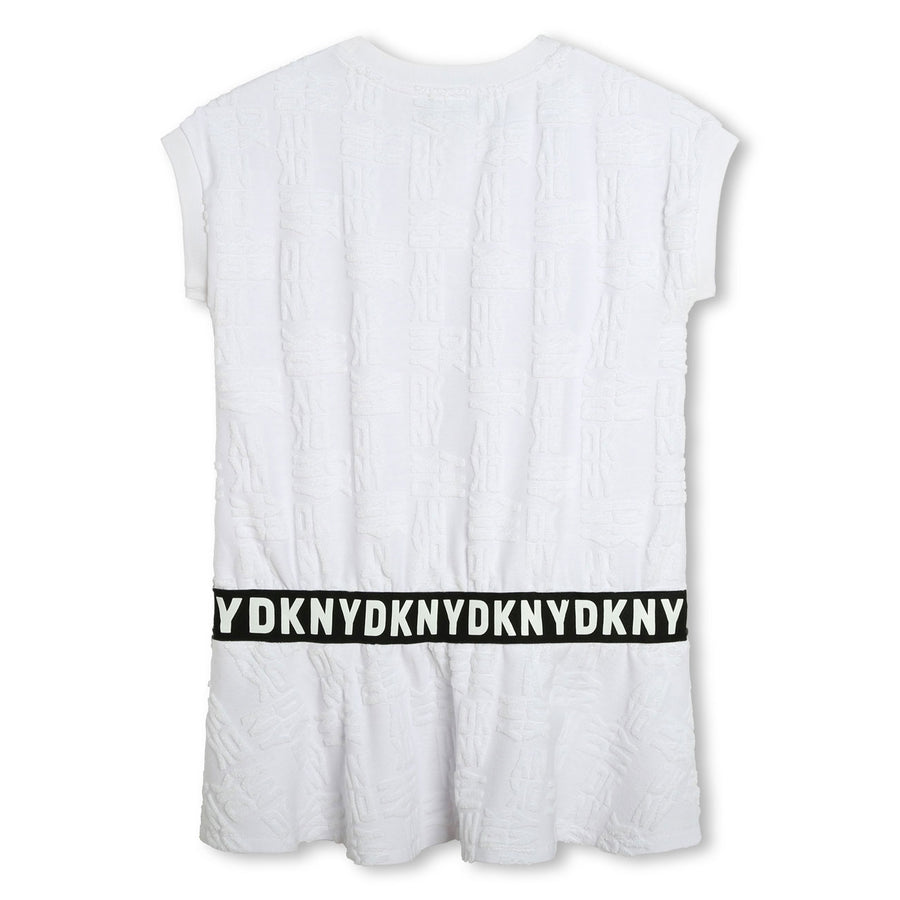 DKNY White Logo Allover Elastic Waist Dress