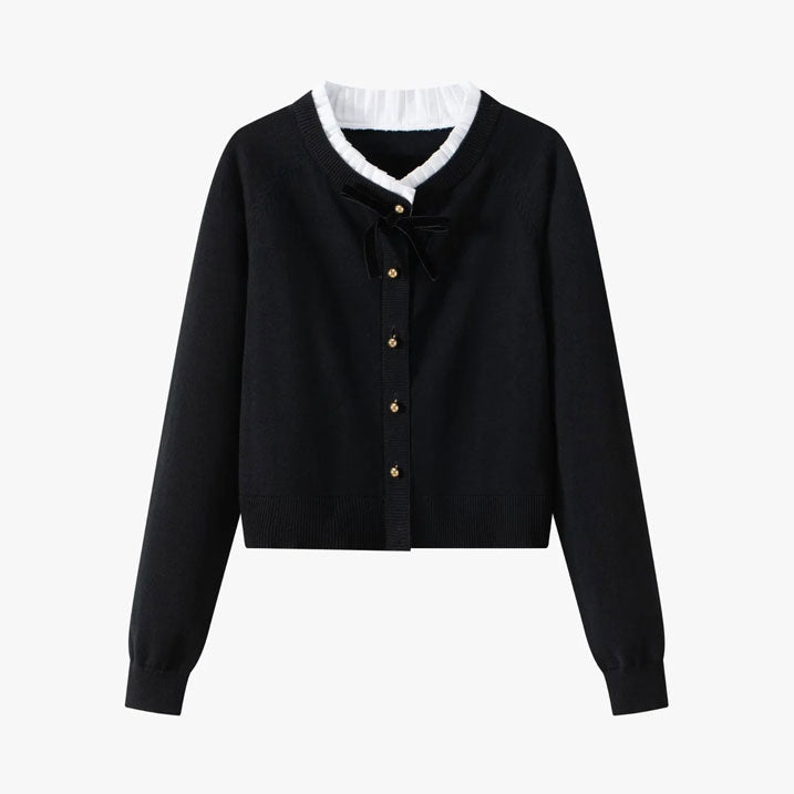 Coco Blanc Black Cardigan With Ribbon