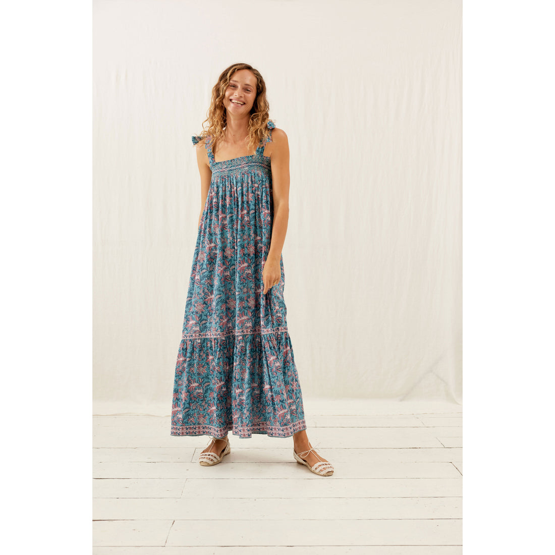 Louise Misha Teal Garden Of Eden Marcelette Dress