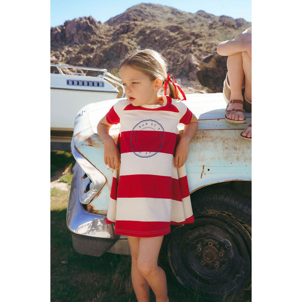 Coco Blanc Red Stripe Short Sleeved A-Line Dress