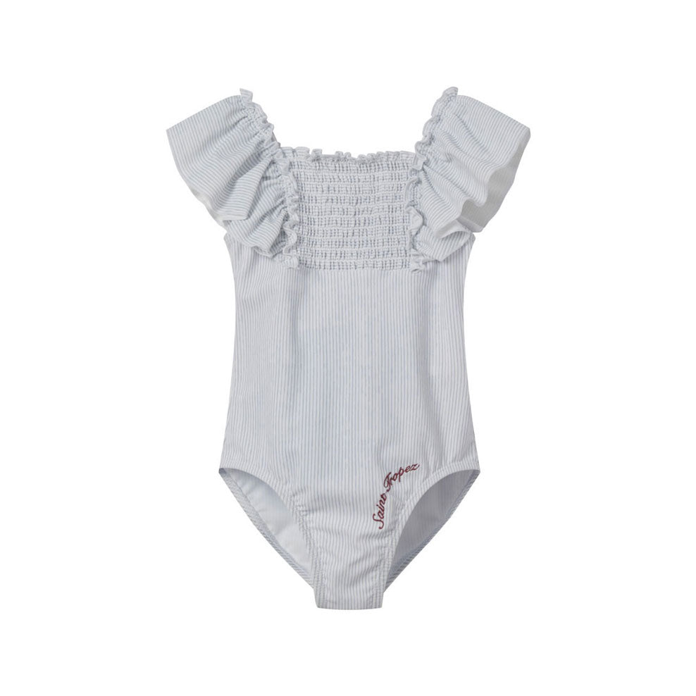 Coco Blanc Blue Striped Ruched Swimsuit