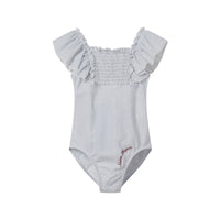 Coco Blanc Blue Striped Ruched Swimsuit