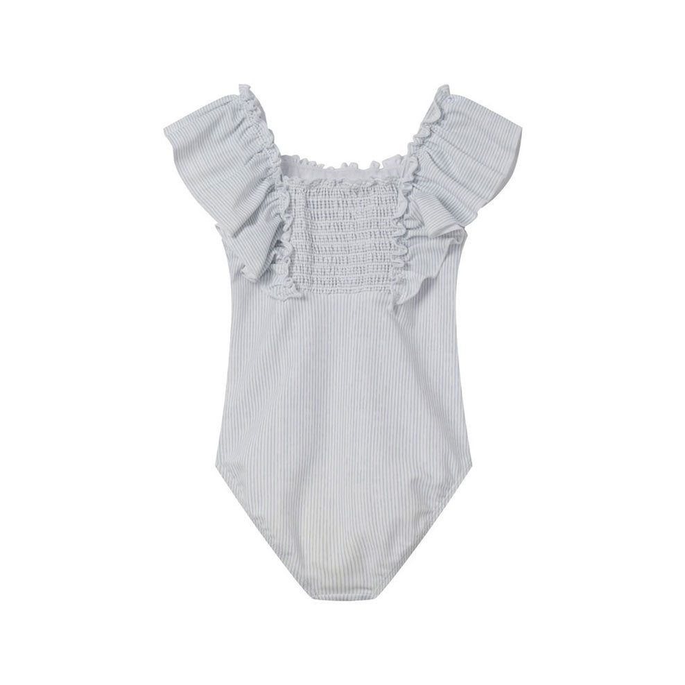 Coco Blanc Blue Striped Ruched Swimsuit