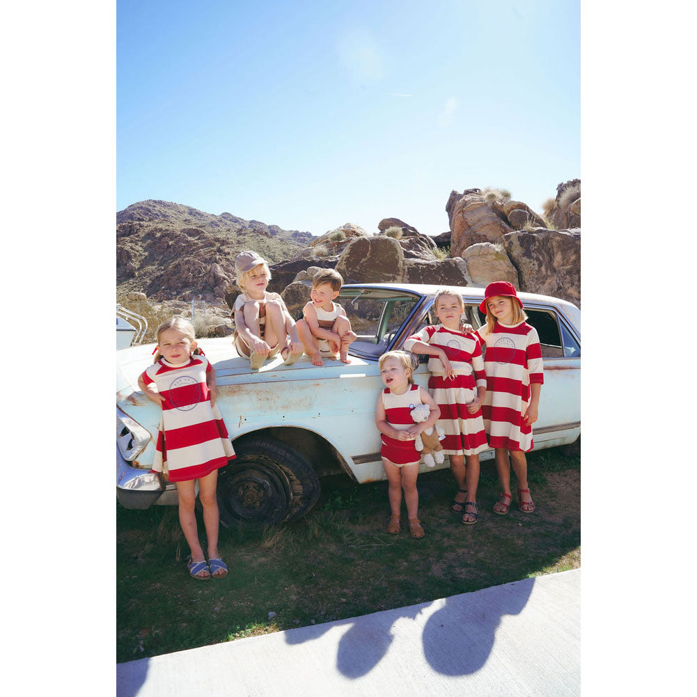 Coco Blanc Red Stripe 3/4 Sleeved A-Line Dress