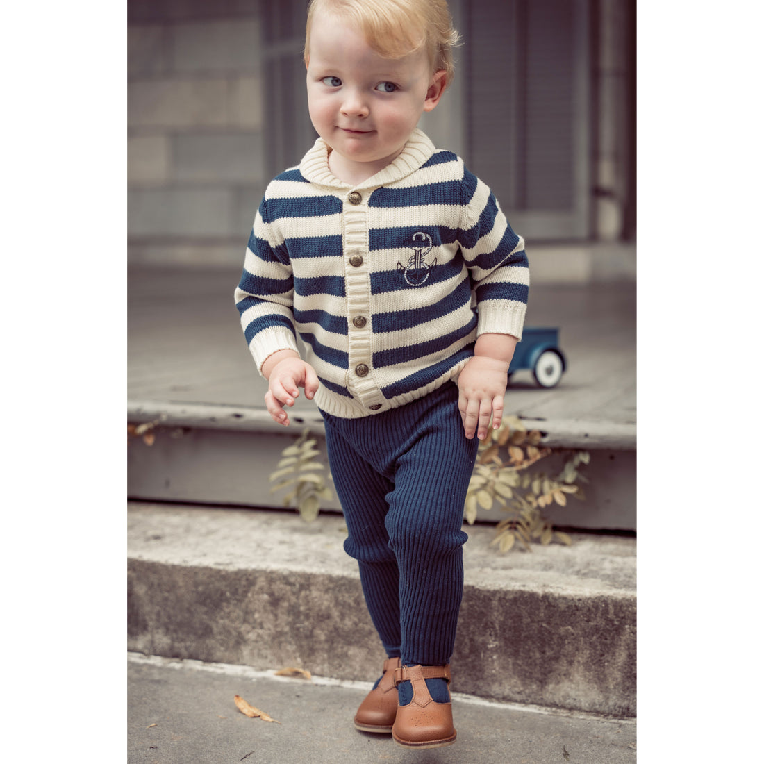 Coco Blanc Navy/Cream Shawl Collar Sweater