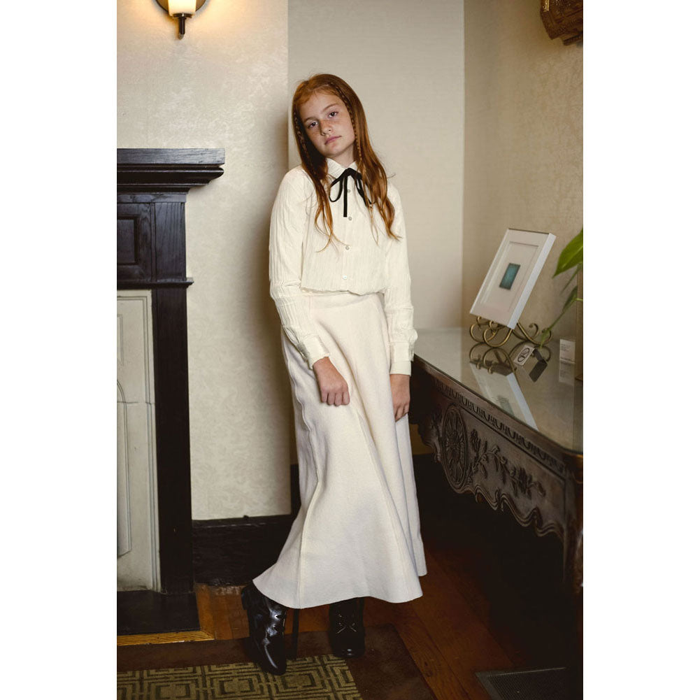 Coco Blanc Cream Silk Blouse With Velvet Tie