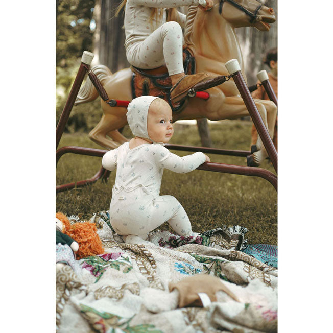 Ladida Layette Slate Grid Romper + Bonnet + Blanket