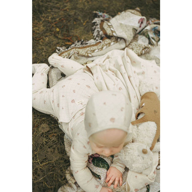 Ladida Layette Rose Grid Romper + Bonnet