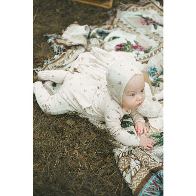 Ladida Layette Rose Grid Romper + Bonnet