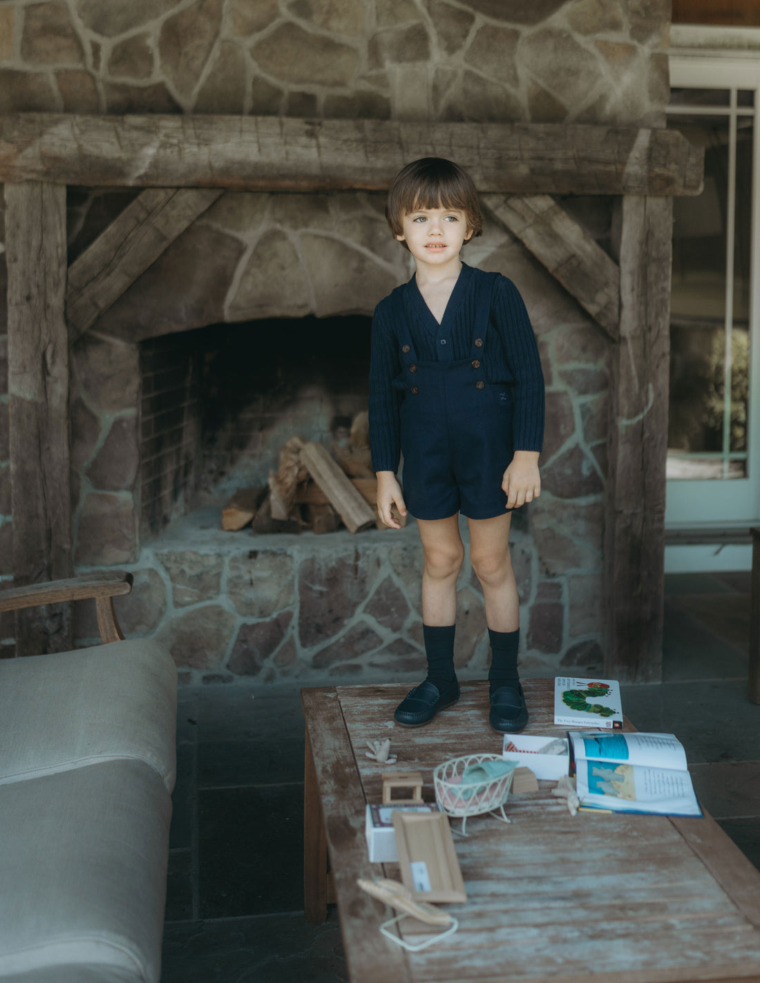 L by Ladida Navy Wool Short Overalls