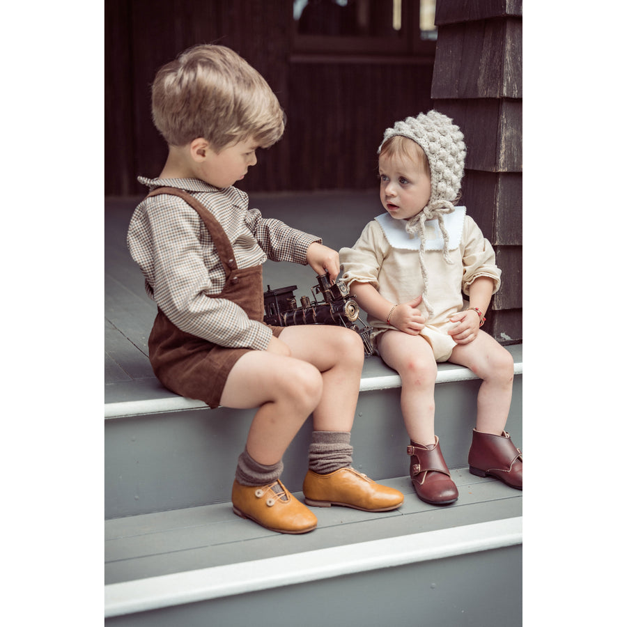 Coco Blanc Brown Houndstooth Peter Pan Shirt
