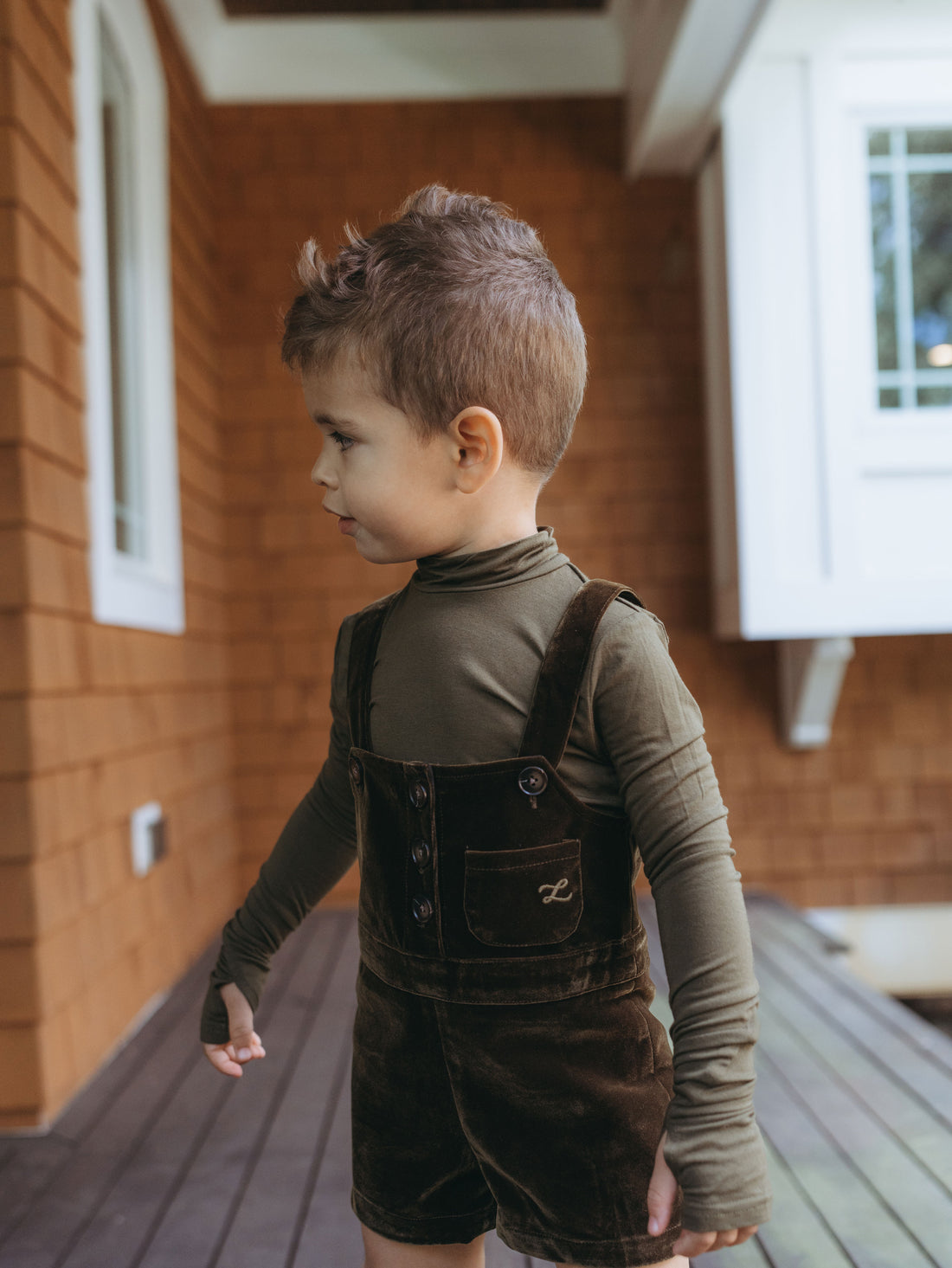 L by Ladida Olive Velvet Short Overalls