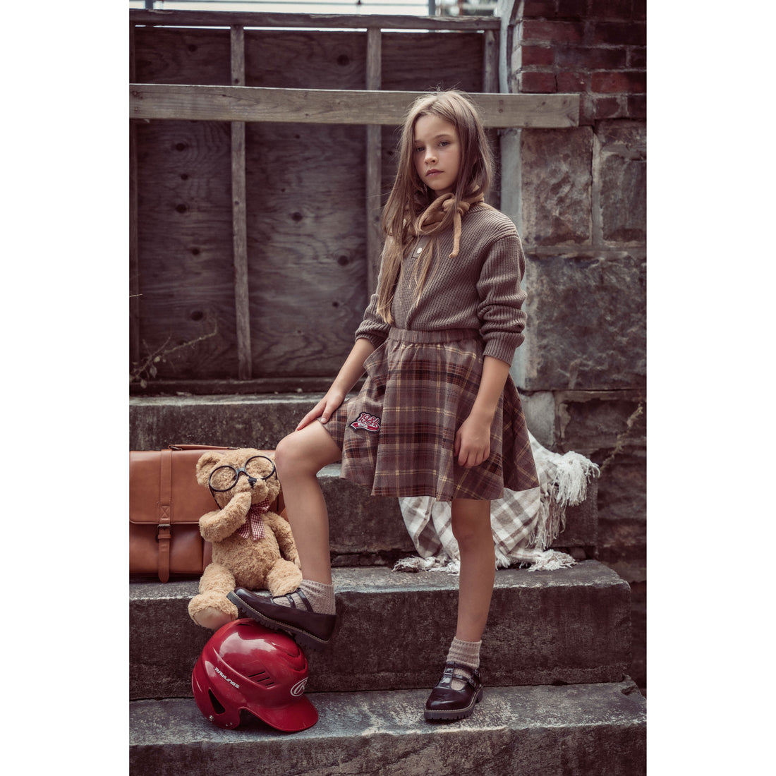 Coco Blanc Brown Plaid Graphic Skirt