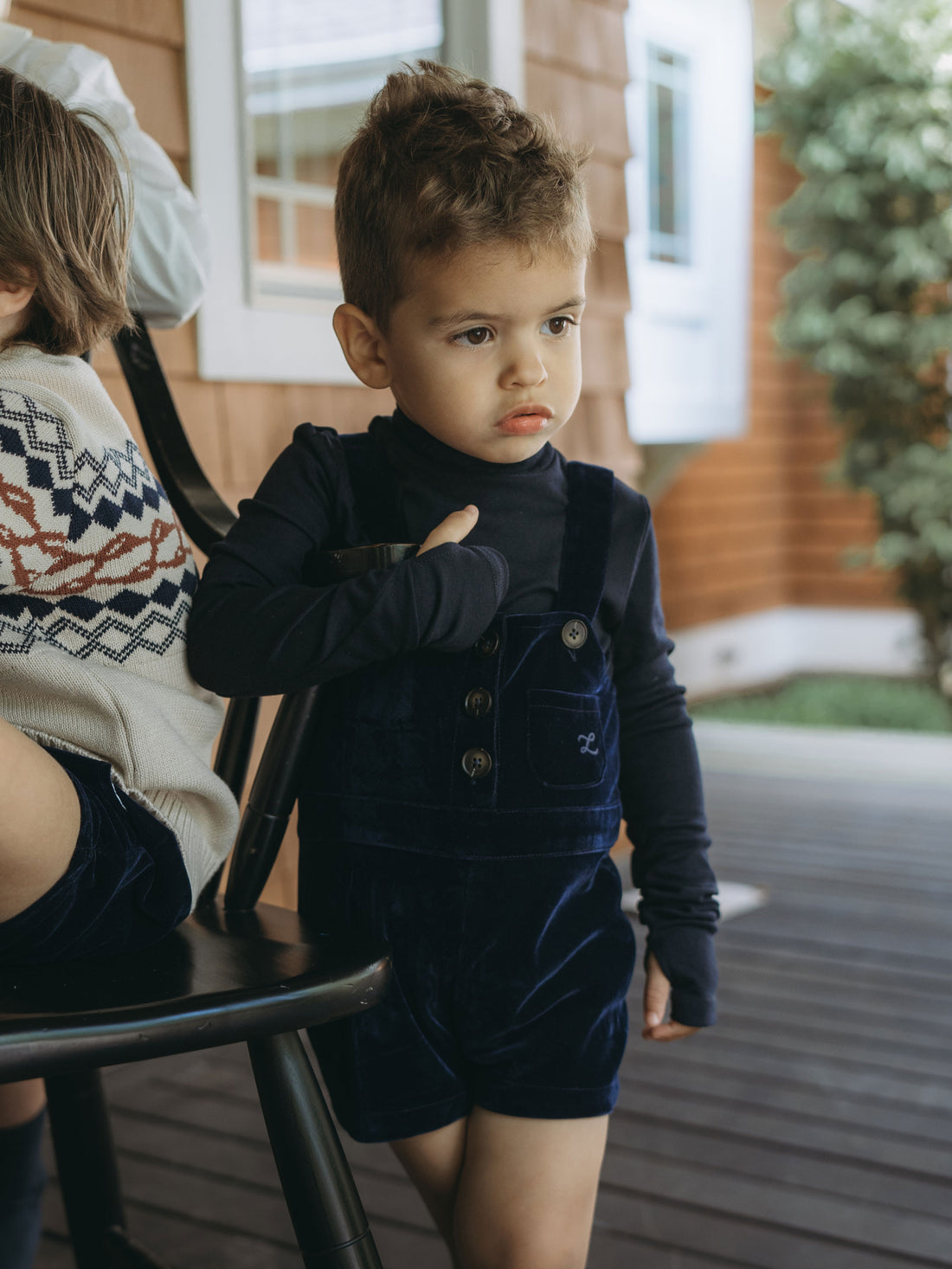 L by Ladida Navy Velvet Short Overalls