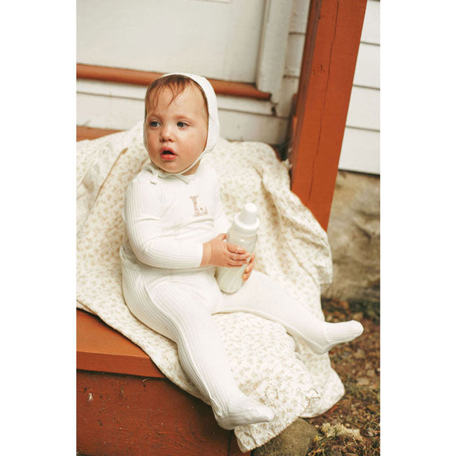 Ladida Layette Ivory/ Pink L Ribbed Romper + Bonnet