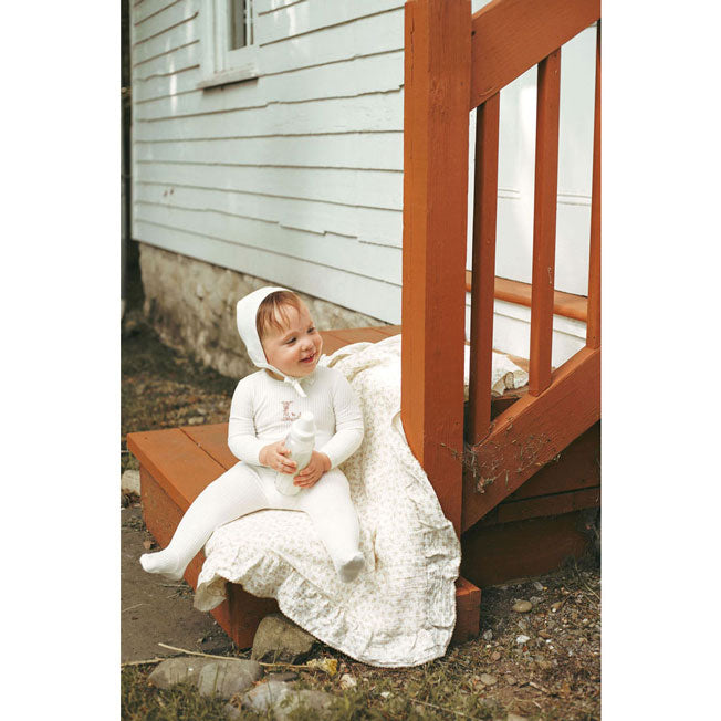 Ladida Layette Ivory/ Pink L Ribbed Romper + Bonnet + Blanket