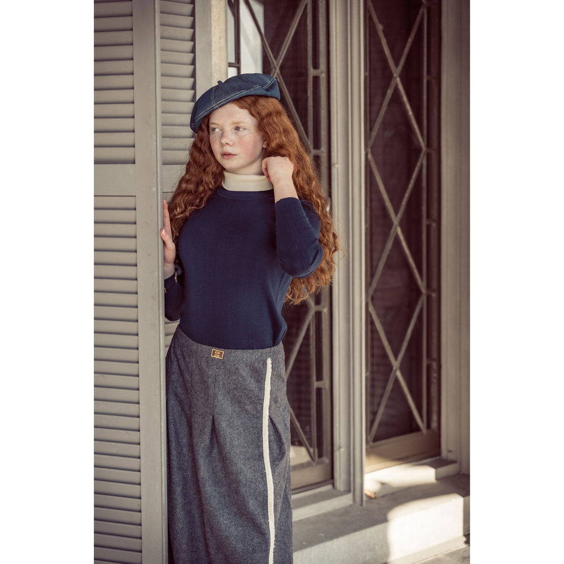 Coco Blanc Navy Marled Side Fringe Skirt