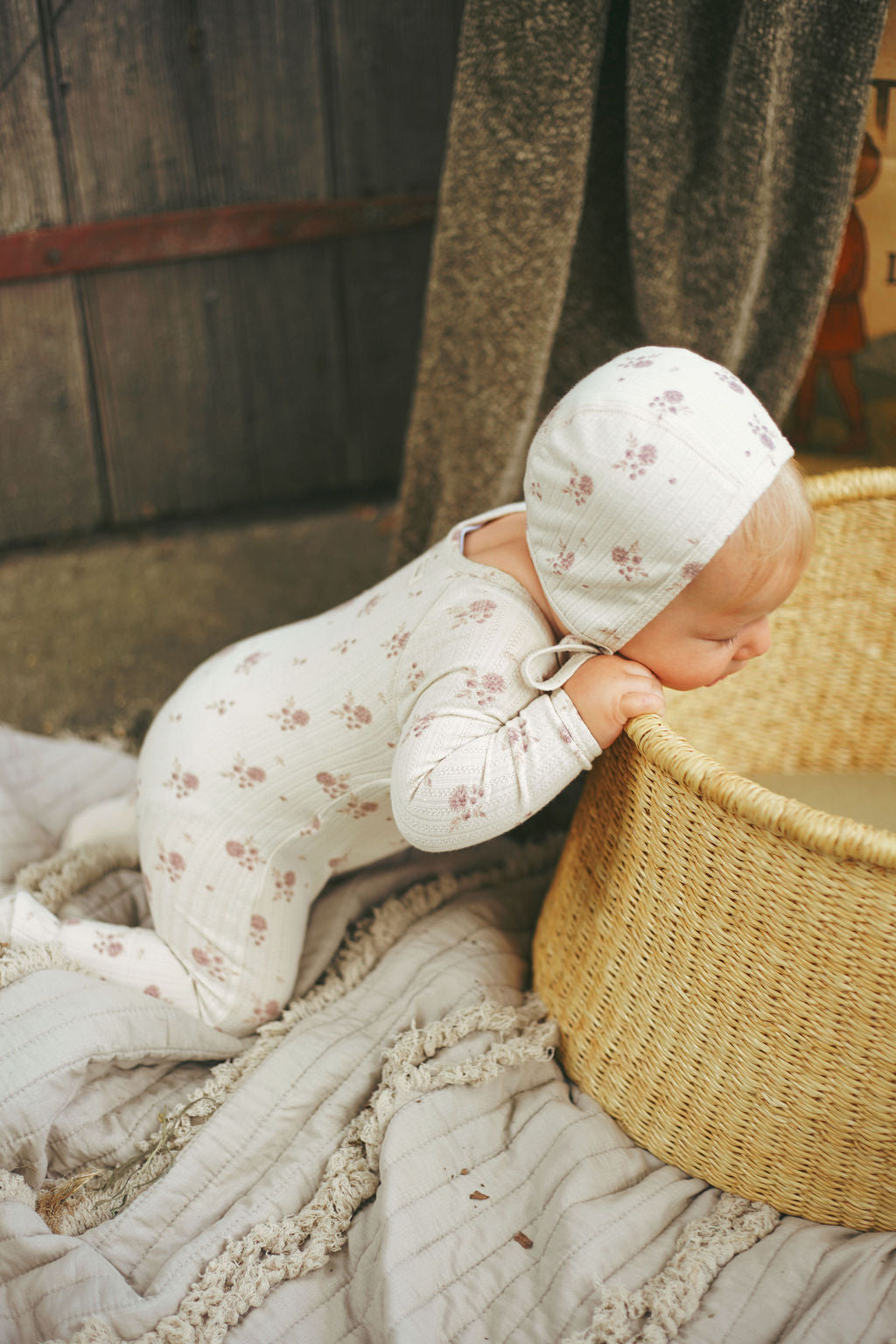 Ladida Layette Pink Watercolor Romper + Bonnet