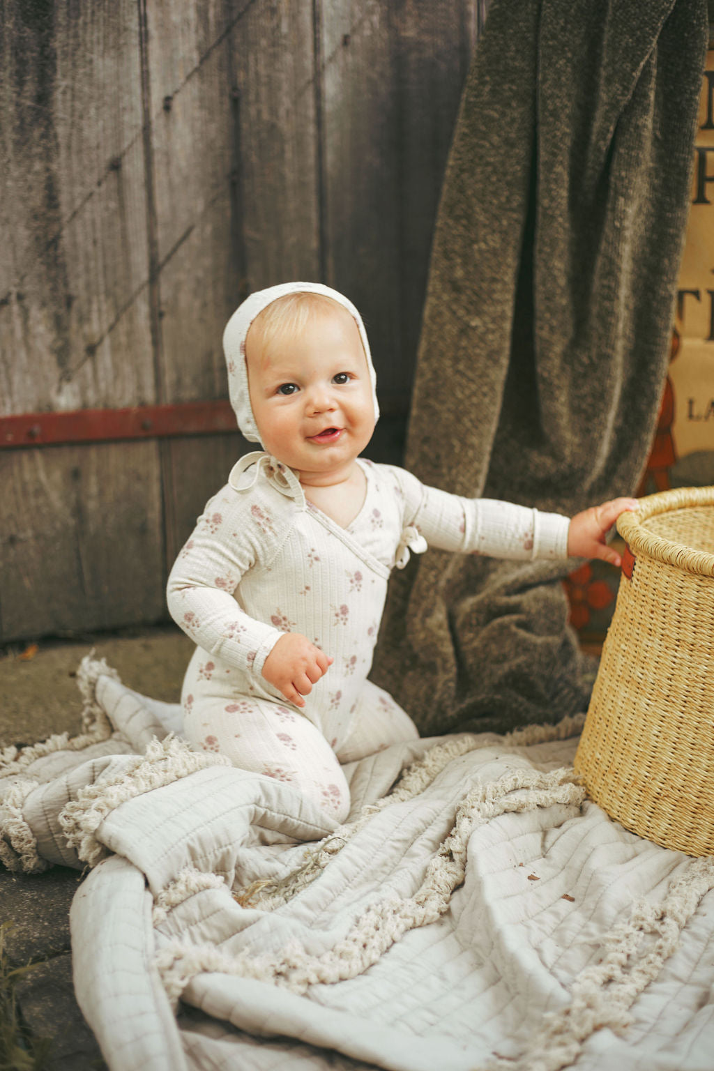 Ladida Layette Pink Watercolor Romper + Bonnet