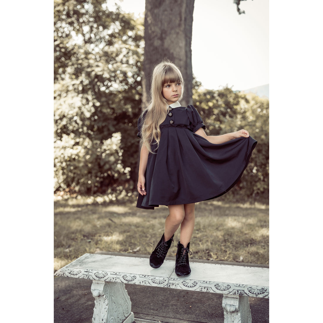 Coco Blanc Black Taffeta Short Sleeve Dress  Ladida