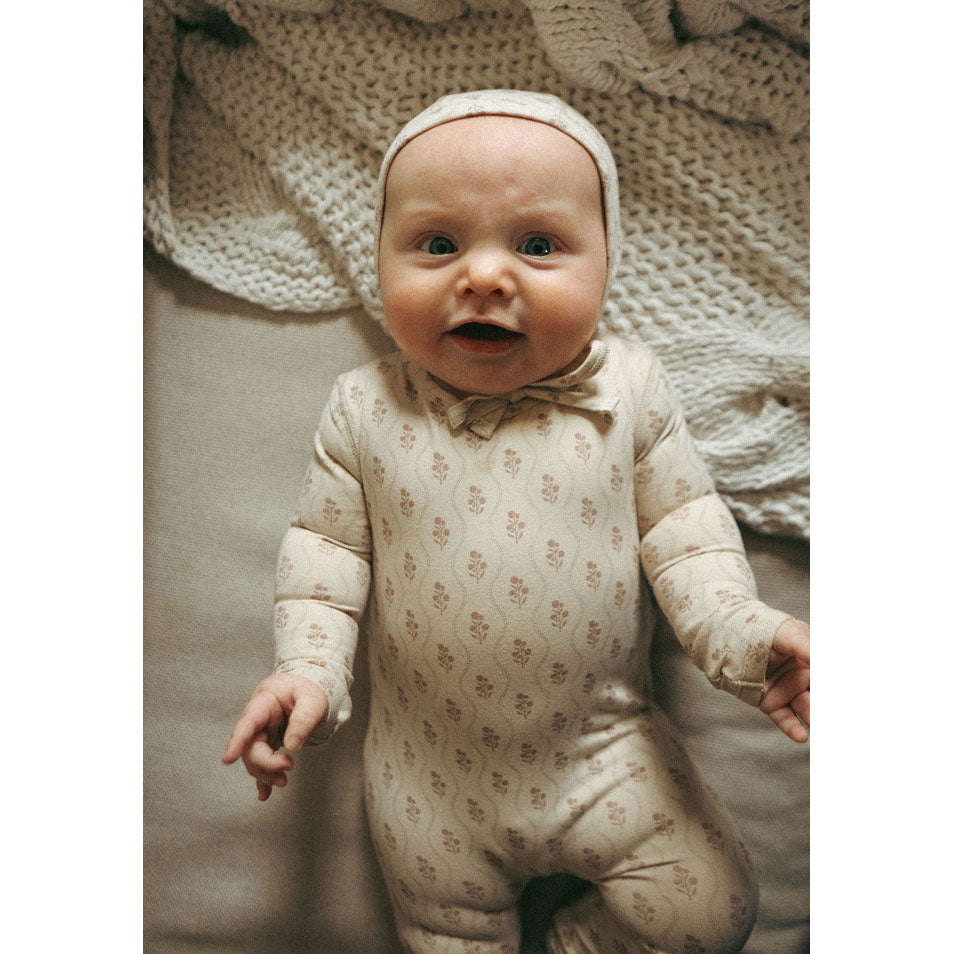 Ladida Layette Pink Tapestry Romper + Bonnet