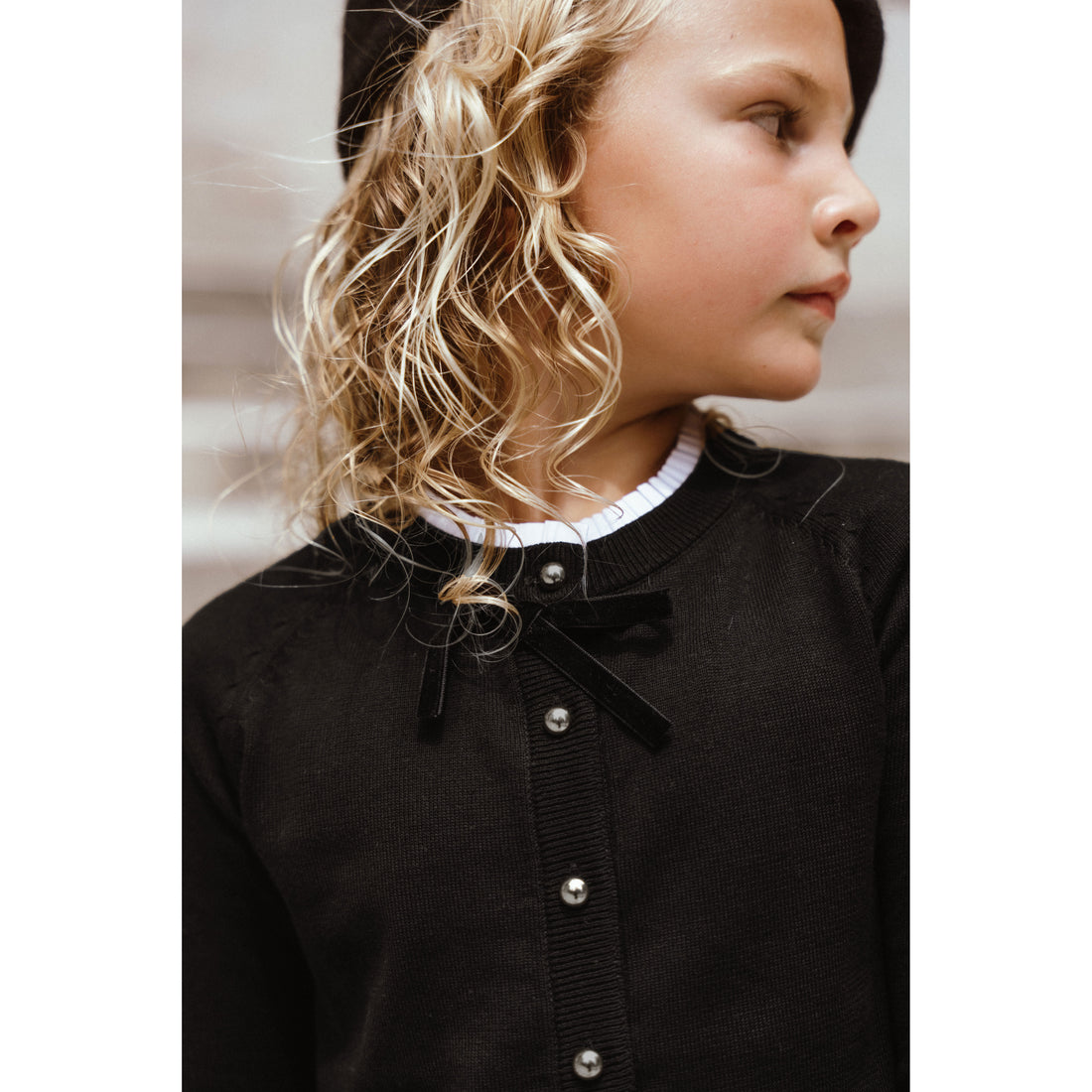 Coco Blanc Black Cardigan With Ribbon