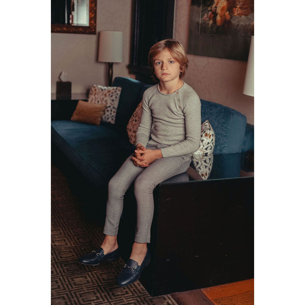 Coco Blanc Light Grey Crew Button Sweater