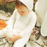 Ladida Layette Ivory/ Blue L Ribbed Romper + Bonnet