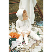 Ladida Layette Ivory/ Blue L Ribbed Romper + Bonnet + Blanket